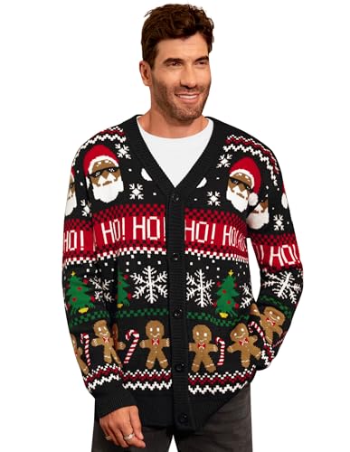 Herren Weihnachten Strickjacke Lustig Xmas Strickwaren Mehrfarbig Schwarz Zuckerstangen Klassisch Strickpullover L von Herberton