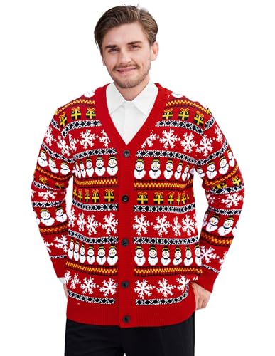 Männer Christmas Schneemann Strickjacke Schneeflocke Strickwaren Rot Urlaub Geschenks Gestrickt Oberbekleidung L von Herberton