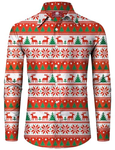 Männer Frohe Weihnachten Hemd Lange Ärmel Schneeflocken Rot Xmas Rentier Stricken Elemente Hemd L von Herberton