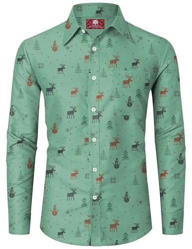 Männer Hässlich Christmas Hemd Langarm Schneeflocke Rentier Knopf Hemd Grün Grafik Knopfleiste Hemd M von Herberton