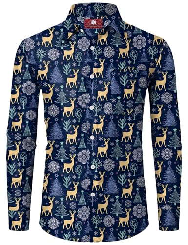 Männer Ren Hemd Weihnachten Lange Ärmel Weihnachtsbaum Lila Xmas Gilded Rentier Hemd mit Knopfleiste XXL von Herberton