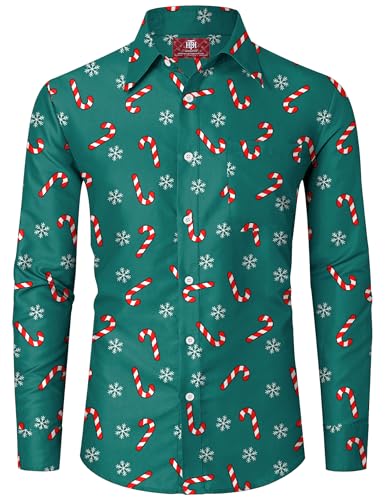 Männer Ren Weihnachten Hemd Lange Ärmel Frohe Weihnachten Urlaub Hemd Grün Hässlich Printed Hemd M von Herberton