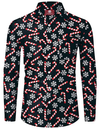 Männer Ren Weihnachten Hemd Lange Ärmel Zuckerstange Weihnachten Knopf Hemd Schneeflocke Langarm Hemd XL von Herberton