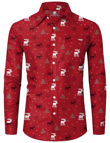 Männer Zuckerstange Hemd Weihnachten Lange Ärmel Taschen Rot Christmas Rentier Hemd Langarm Hässlich XL von Herberton