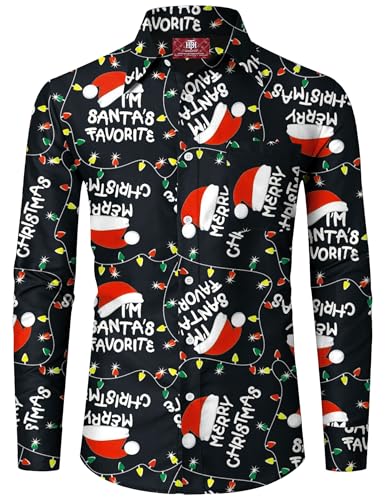 Männer Zuckerstange Hemd Weihnachten Lange Ärmel Taschen Santa's Favorite Hemd Hässlich Christmas Knopfhemd L von Herberton
