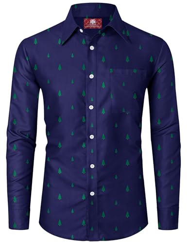 Men Lustig Christmas Hemd Langarm Weihnachten Baum Knopf Hemd Marineblau Urlaub Hemd L von Herberton