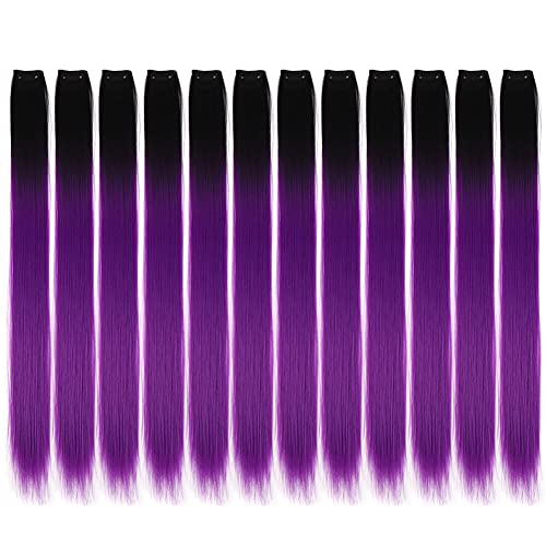 12 PCS Haarverlängerungen, 20 Zoll Glattes Langes Haarteile Haarsträhnen Zum Einklipsen Haarteile Perücke Hitzebeständige Synthetische Highlights Hair Clip-In/Clip On für Mädchen Damen von Herbests