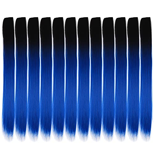 12 PCS Haarverlängerungen, 20 Zoll Glattes Langes Haarteile Haarsträhnen Zum Einklipsen Haarteile Perücke Hitzebeständige Synthetische Highlights Hair Clip-In/Clip On für Mädchen Damen von Herbests