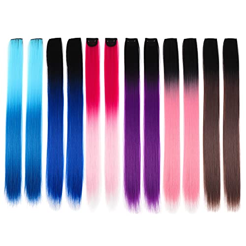 12 PCS Haarverlängerungen, 20 Zoll Glattes Langes Haarteile Haarsträhnen Zum Einklipsen Haarteile Perücke Hitzebeständige Synthetische Highlights Hair Clip-In/Clip On für Mädchen Damen von Herbests