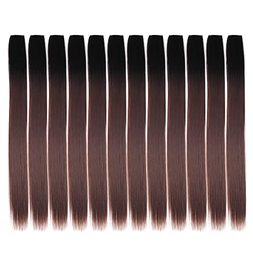 12 PCS Haarverlängerungen, 20 Zoll Glattes Langes Haarteile Haarsträhnen Zum Einklipsen Haarteile Perücke Hitzebeständige Synthetische Highlights Hair Clip-In/Clip On für Mädchen Damen von Herbests