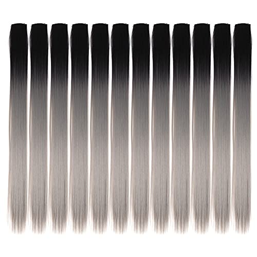 12 PCS Haarverlängerungen, 20 Zoll Glattes Langes Haarteile Haarsträhnen Zum Einklipsen Haarteile Perücke Hitzebeständige Synthetische Highlights Hair Clip-In/Clip On für Mädchen Damen von Herbests