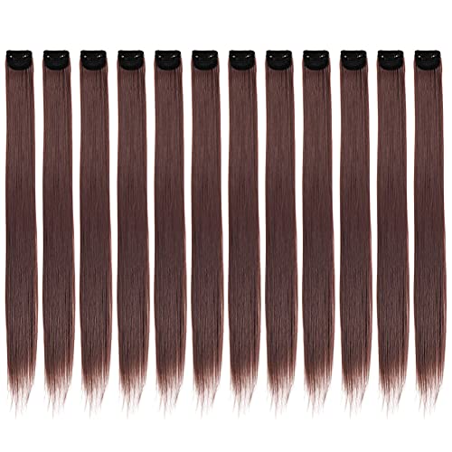 12 PCS Haarverlängerungen, 20 Zoll Glattes Langes Haarteile Haarsträhnen Zum Einklipsen Haarteile Perücke Hitzebeständige Synthetische Highlights Hair Clip-In/Clip On für Mädchen Damen von Herbests