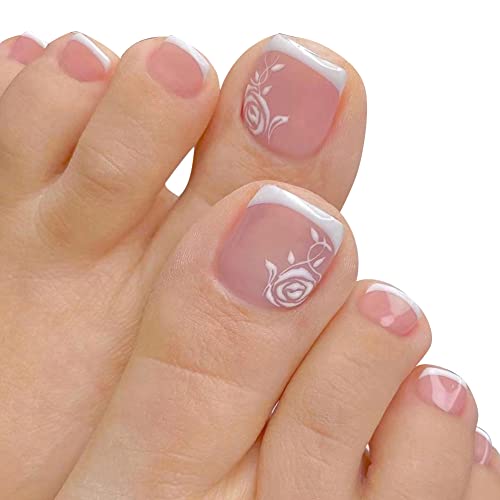 24 Stück Falsche Zehennägel zum Aufkleben Kurze Gefälschte Französische Zehennägel voller Acryl Falsche Nagel Tips Fußnägel Tips Nagelspitzen für Nagelstudio DIY Dekoration Für Frauen Mädchen von Herbests