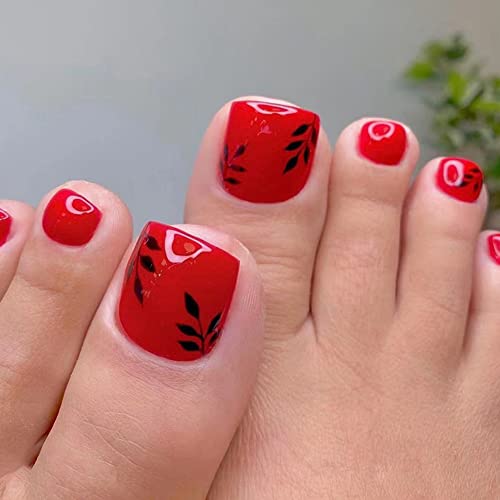 24 Stück Falsche Zehennägel zum Aufkleben Quadrat Kurze Gefälschte Französische Zehennägel Falsche Nagel Tips Fußnägel Tips Nagelspitzen für Nagelstudio DIY Dekoration Für Frauen Mädchen,Rot von Herbests