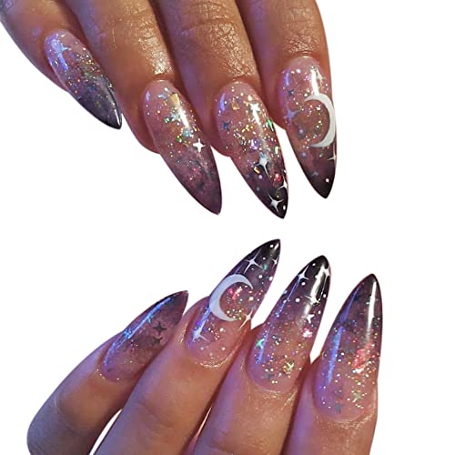 24 Stück Sarg Ballerina Falsche Nägel zum aufkleben, Halloween Länge Künstliche Nägel Acryl Fingernägel Drücken auf den Nägeln Full Cover für DIY Nagelkunst Salon für Frauen Mädchen,Mond von Herbests