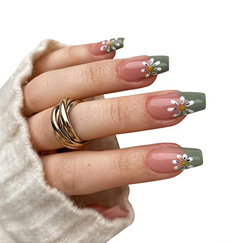 24 Stück Sarg Ballerina Falsche Nägel zum aufkleben,Mittlerer Länge Künstliche Französisch Fingernägel Vollabdeckung Acryl Falsche Nagelspitzen für DIY Nagelkunst Salon für Frauen Mädchen,Grün von Herbests