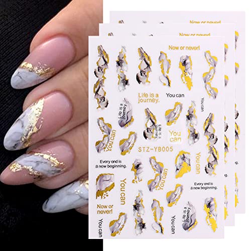 3 Blatt Nagelsticker Selbstklebend 3D Marmor Muster Nagelaufkleber Nail Art Sticker Fingernagel Sticker Abziehbilder Wasserdicht Nail Art Dekoration für DIY Nagelspitzen Decals für Frauen Mädchen von Herbests