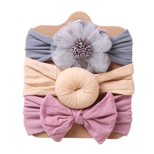 3 Pack Baby Stirnbänder, Baby Mädchen Weiche Haarband Stirnbänder Elastische Blumen Bogen Haarbänder Kopfband Weiche Neugeborene Kleinkind Haarschmuck geeignet für Geschenke und Partys von Herbests