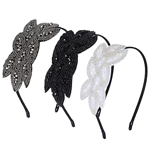 3 Stück Damen Flapper Stirnband 1920er,Handgefertigtes Flapper Haarband mit Strasssteinen und Blättern Haarreif Kopfschmuck 1920er Haarschmuck Vintage Haarband für Cocktail Party Halloween Kostüm von Herbests