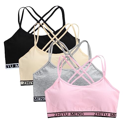 4er Pack Teenager Mädchen Sport-BH Baumwolle Atmungsaktive Unterwäsche Nahtloser Bustier Unterwäsche Trägertop Mädchen Trainings-BHS Sport Büstenhalter Bralette Top Bustier für Kinder 8-16 Jahre von Herbests