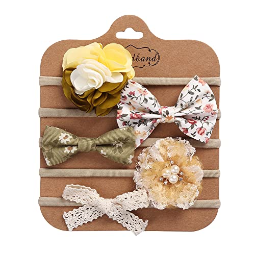 5 Pack Baby Stirnbänder, Baby Mädchen Weiche Haarband Stirnbänder Elastische Blumen Bogen Haarbänder Kopfband Weiche Neugeborene Kleinkind Haarschmuck geeignet für Geschenke und Partys von Herbests