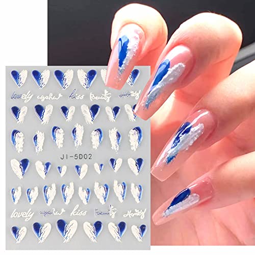 5D Stereoskopisch Geprägte Blumen Nagelaufkleber Abziehbilder, Sommer Nail Art Stickers Selbstklebend Aufkleber DIY Nageldesign Dekoration Fingernägel Tattoos für Frauen Nagelstudio,Blau Liebe von Herbests