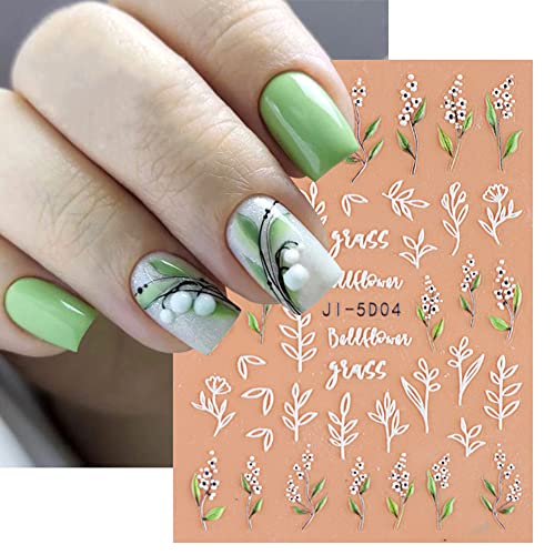 5D Stereoskopisch Geprägte Blumen Nagelaufkleber Abziehbilder, Sommer Nail Art Stickers Selbstklebend Aufkleber DIY Nageldesign Dekoration Fingernägel Tattoos für Frauen Nagelstudio,Grün von Herbests