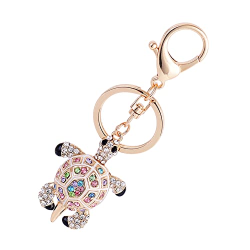 Auto Schlüsselanhänger Kristall Strass Schlüsselbund Damen Schlüsselhalter Schlüsselring Taschen Koffer Rucksäcke Zubehör Ornament Charm mit Karabinerverschluss für Damen Mädchen,Schildkröte,Rosa von Herbests