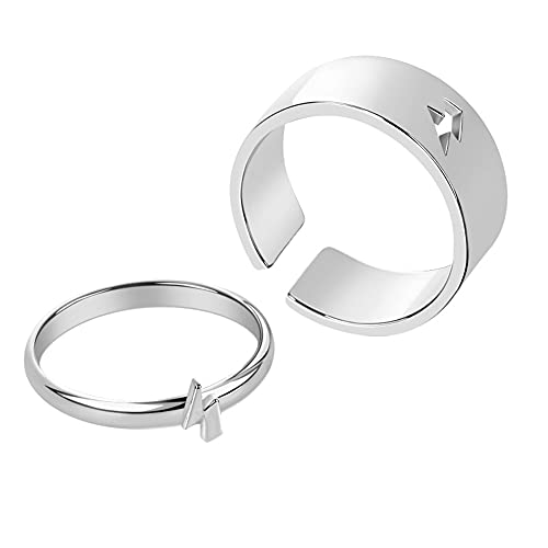 Herbests 1 Paar Hohl Blitz Liebhaber Paar Ringe Verstellbar Ringe Set Mode Ring Ring Armband Verlobungsring Paar Für Männer Frauen Hochzeitsring Jahrestag Geschenk,Silber von Herbests