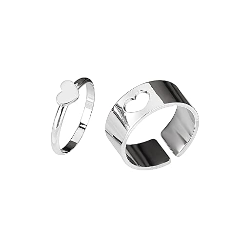 Herbests 1 Paar Hohl Liebe Liebhaber Paar Ringe Verstellbar Ringe Set Mode Ring Ring Armband Verlobungsring Paar Für Männer Frauen Hochzeitsring Jahrestag Geschenk,Silber von Herbests