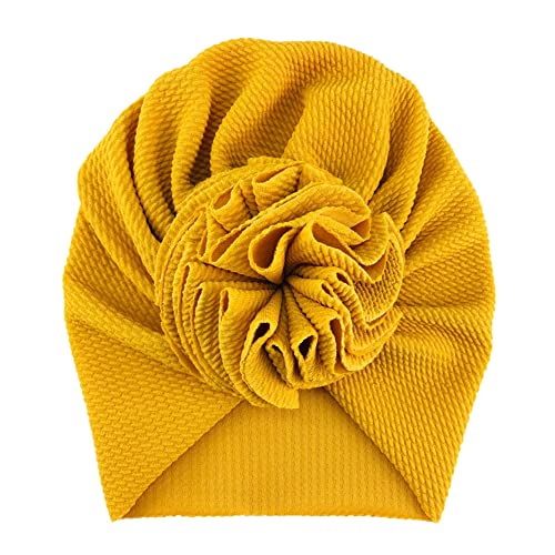 Herbests Baby Turban Hüte, Baby Mädchen Neugeboren Stirnband Elastische Stretch Turban Kleinkind Stirnbänder Baumwolle Knoten Mütze Hut Head Wrap Haarband Brötchen Knoten Baby Infant Beanie,Gelb von Herbests