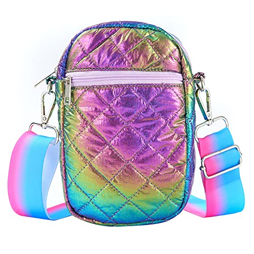 Herbests Damen Umhängetasche Handytasche zum Umhängen,Kleine Crossbody Reißverschluss Geldbörse Bunt Regenbogen Verstellbar Abnehmbar Schultergurt Schultertaschen, Geschenk für Kinder Mädchen von Herbests