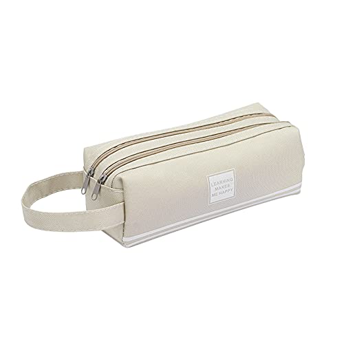 Herbests Federmäppchen Große Kapazität Federmäppchen Canvas 2 Fach Pencil Case Federmäppchen Stiftemäppchen Etui Schreibwarenbeutel für Jungen und Mädchen für Schule und Büro,Beige von Herbests