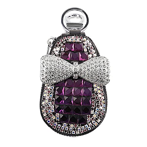 Herbests Glitzer Strass Leder Schlüsseltasche,Universal Fernbedienung Auto Schlüsselanhänger Schlüsseletui mit Haken Ring,Tragbares Multifunktionale Reißverschluss Schlüsselmäppchen für Frauen Lila von Herbests