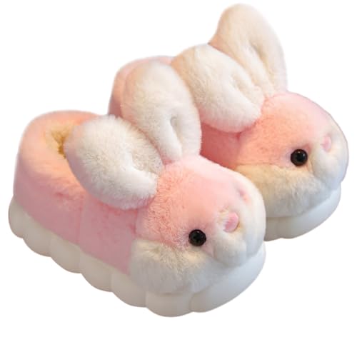 Herbests Hausschuhe Kinder Mädchen Plüsch Häschen Pantoffeln Winter Hasen Geschlossen Indoor Tierpantoffel Warme rutschfeste Sohle Baumwoll Schuhe Karikatur Kaninchen Haushausschuhe Größe 32-33 von Herbests