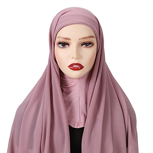 Herbests Hijab Kopftuch Damen Muslimisch,Einfarbiger Chiffon Hijab Kopftuch Schal Chemo Bandana mit integrierter Mütze islamische Stretch-Turban für Frauen Langer Schal Kopfbedeckung für Frauen,Rosa von Herbests