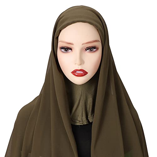 Herbests Hijab Kopftuch Damen Muslimisch,Einfarbiger Chiffon Hijab Kopftuch Schal Chemo Bandana mit integrierter Mütze islamische Stretch-Turban für Frauen Langer Schal Kopfbedeckung für Frauen,Grün von Herbests