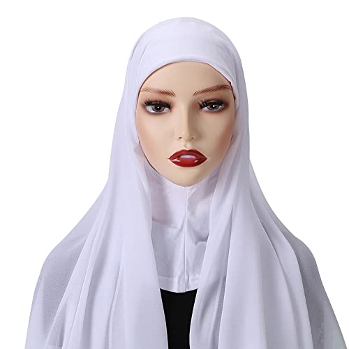 Herbests Hijab Kopftuch Damen Muslimisch,Einfarbiger Chiffon Hijab Kopftuch Schal Chemo Bandana mit integrierter Mütze islamische Stretch-Turban für Frauen Langer Schal Kopfbedeckung für Frauen,Weiss von Herbests