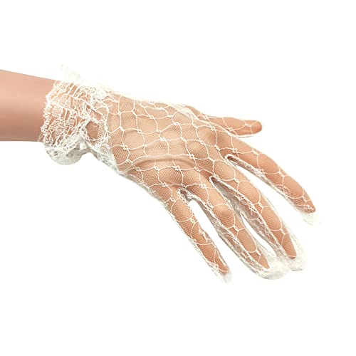 Herbests Hochzeit Braut Handschuhe,Damen Spitze Elegant Kurze Handschuhe Netzhandschuhe 1920s Kostüm Accessoires Sommer Handchuhe für Damen Geburtstag Hochzeit Party Karneval Tanzen Abend,Beige Weiß von Herbests