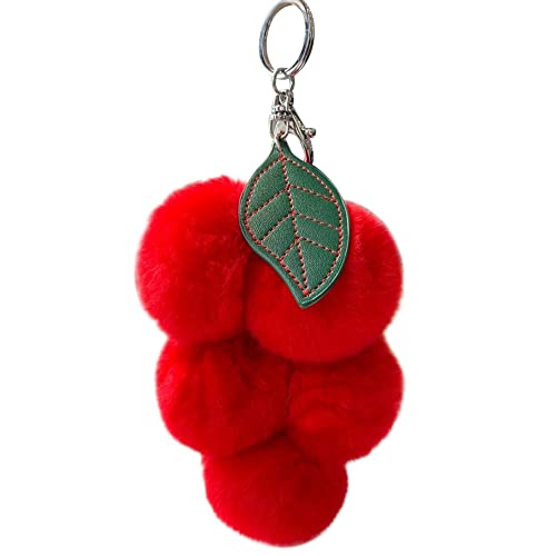 Herbests Obst Schlüsselanhänger,Pom Poms Schöne Traube Weiche Plüsch Schlüsselring Koffer Rucksäcke Handtasche Tasche Anhänger Dekoration Schlüsselbund für Damen Mädchen Geschenke für Geburtstag,Rot von Herbests