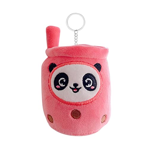 Herbests Plüsch Schlüsselanhänger Milchtee, 3D Bubble Tea Plüschtier Schlüsselring Schlüsselbund Keychain Tasche Geldbörse Rucksack Dekoration Anhänger Zubehör Geburtstagsgeschenk, Panda Rose von Herbests