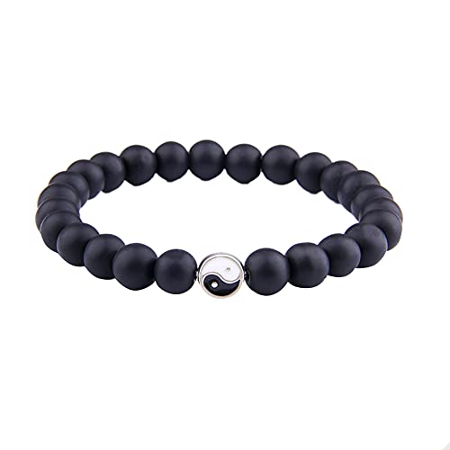 Herbests Tai Chi Yin Yang Armbänder Naturstein Perle Armband Unisex Damen Herren Paar Kette Kreative Beziehung Schmuck Freundschaft Partnerarmband Geschenk für Liebhaber Schwestern Schwarz von Herbests