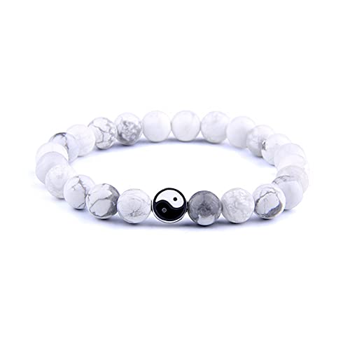 Herbests Tai Chi Yin Yang Armbänder Naturstein Perle Armband Unisex Damen Herren Paar Kette Kreative Beziehung Schmuck Freundschaft Partnerarmband Geschenk für Liebhaber Schwestern Weiß von Herbests