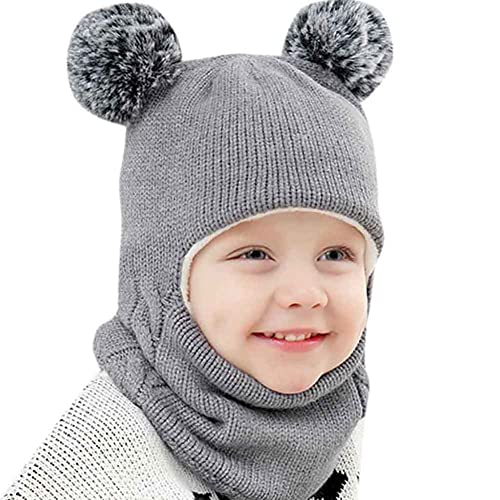 Herbests Warm Mütze und Schal Set für Jungen Mädchen 3-6 Jahre,Bommelmütze Strickmütze mit Pompom Winter Warm Weiches Strickmützen Schlupfmütze Schalmütze Niedlich Beanie Cap Beanie Hut von Herbests