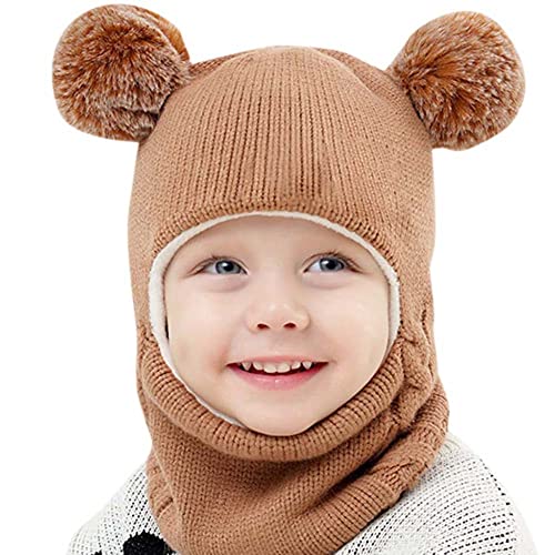 Herbests Warm Mütze und Schal Set für Jungen Mädchen 3-6 Jahre,Bommelmütze Strickmütze mit Pompom Winter Warm Weiches Strickmützen Schlupfmütze Schalmütze Niedlich Beanie Cap Beanie Hut von Herbests