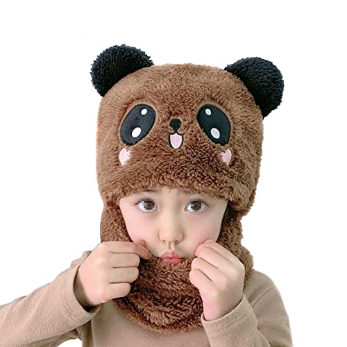 Herbests Wintermütze Beanie Hut Schal Set für Kinder, Warm Plüsch Schlupfmütze Niedlich Panda Mütze Halswärmer Winter Warme Kapuzen Verdicken Jungen Mädchen 3-6 Jahre, Kaffee von Herbests