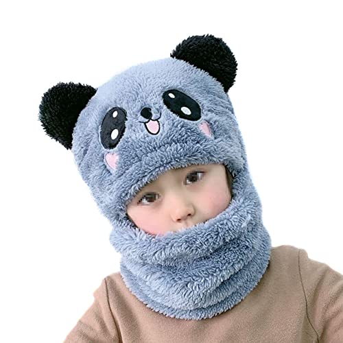 Herbests Wintermütze Beanie Hut Schal Set für Kinder,Warm Plüsch Schlupfmütze Niedlich Panda Mütze Halswärmer Winter Warme Kapuzen Schal Verdicken Mütze Halswärmer Set für Jungen Mädchen 3-6 Jahre von Herbests