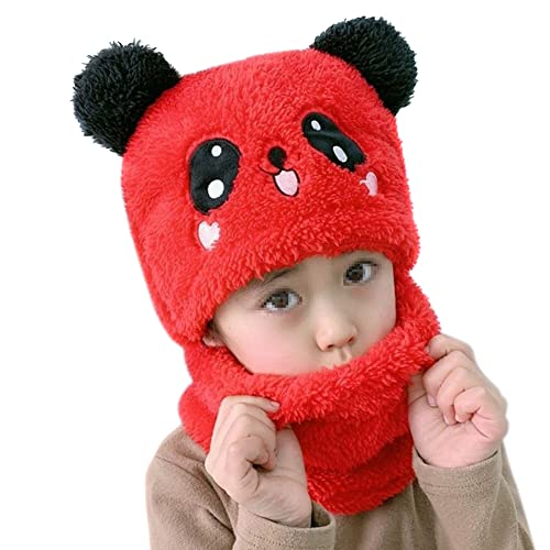 Herbests Wintermütze Beanie Hut Schal Set für Kinder,Warm Plüsch Schlupfmütze Niedlich Panda Mütze Halswärmer Winter Warme Kapuzen Schal Verdicken Mütze Halswärmer Set für Jungen Mädchen 3-6 Jahre von Herbests