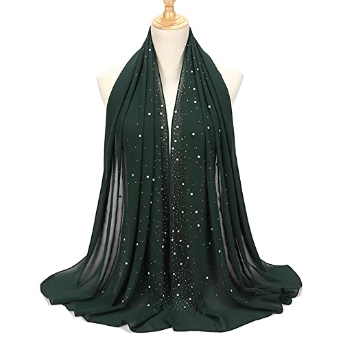 Hijab Kopftuch Damen Muslimisch,Chiffon Hijab Kopftuch Schal Turban mit Glitzer Moderne islamische Kopftücher Stretch-Turban für Frauen Langer Schal Wickelschal für muslimische Frauen Hijab,Dunkelgrün von Herbests