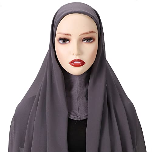 Hijab Kopftuch Damen Muslimisch,Einfarbiger Chiffon Hijab Kopftuch Schal Chemo Bandana mit integrierter Mütze islamische Stretch-Turban für Frauen Langer Schal Kopfbedeckung für Frauen,Dunkelgrau von Herbests